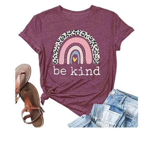 Purple 'Be Kind' Leopard Rainbow Crewneck Tee - Women Size 2XL # Z738 - Picture 1 of 7
